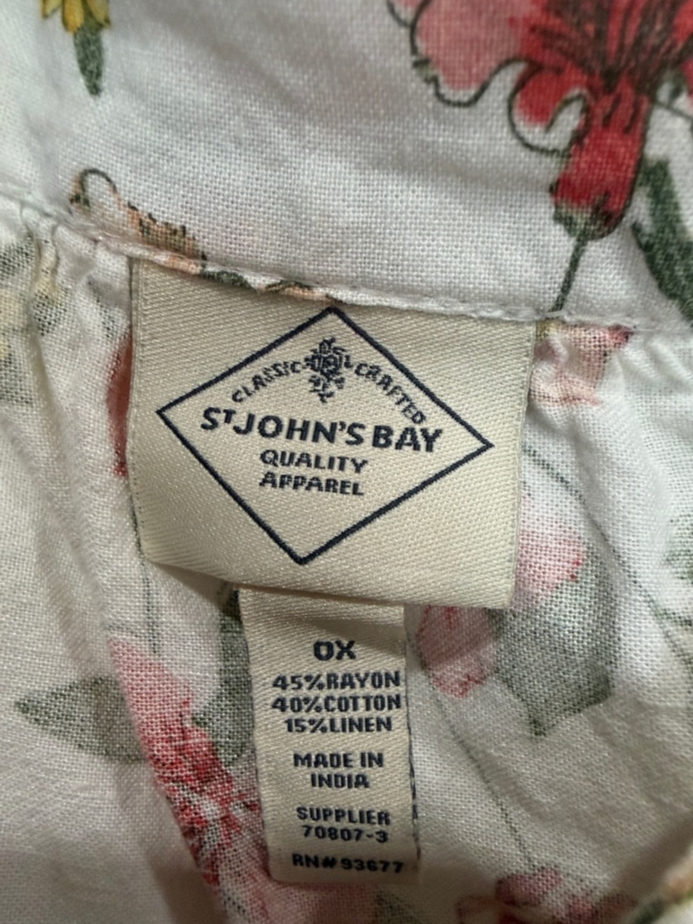 St. John's Bay White Floral Square-Neck Blouse with Flutter Sleeves - Picture 2 of 5